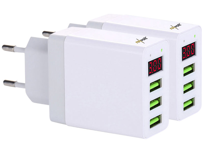 revolt Kfz-USB-Ladegerät mit Spannungswarner, LED-Display, 2x USB, 3,1 A