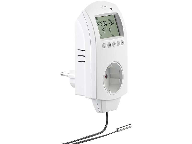 revolt WLAN-Steckdosen-Thermostat für Heizgeräte, App, Sprachbefehl, Sensor