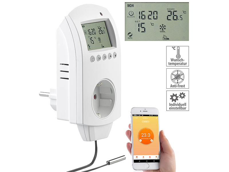revolt WLAN-Steckdosen-Thermostat für Heizgeräte, App, Versandrückläufer