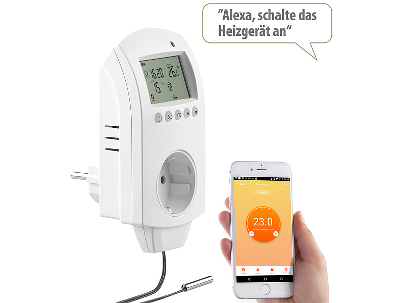 revolt WLAN-Steckdosen-Thermostat für Heizgeräte, App