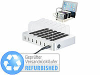 revolt 6-Port-USB-Ladestation mit entnehmbaren Trennwänden, Versandrückläufer; Mehrfach-USB-Netzteile für Steckdose 