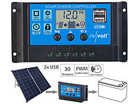 revolt Solar-Laderegler für 12/24-V-Akkus, PWM-Lademodus, 2 USB-Ports, 30 A; Solarpanels Solarpanels 