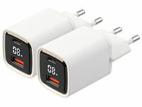 revolt 2er-Set 2-Port-USB-Netzteile mit USB-A & C, QC 3.0, PD, Display, 33 W; USB-Solar-Powerbanks USB-Solar-Powerbanks 