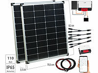 revolt Solarstrom-Set: MPPT-Laderegler mit 2x 110-W-Solarmodul, bis 20 A, App; Solarpanels faltbar Solarpanels faltbar Solarpanels faltbar 