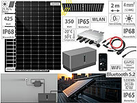 revolt Solar-Set: WLAN-Mikroinverter mit 1,03-kWh-Akku & 425-W-Solarmodul; 2in1-Solar-Generatoren & Powerbanks, mit externer Solarzelle 2in1-Solar-Generatoren & Powerbanks, mit externer Solarzelle 
