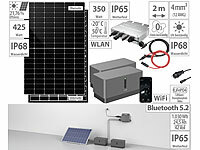 revolt Solar-Set: 350-W-Mikroinverter, Glas-Glas-Solarmodul, 2x LiFePO4-Akku; 2in1-Solar-Generatoren & Powerbanks, mit externer Solarzelle 2in1-Solar-Generatoren & Powerbanks, mit externer Solarzelle 