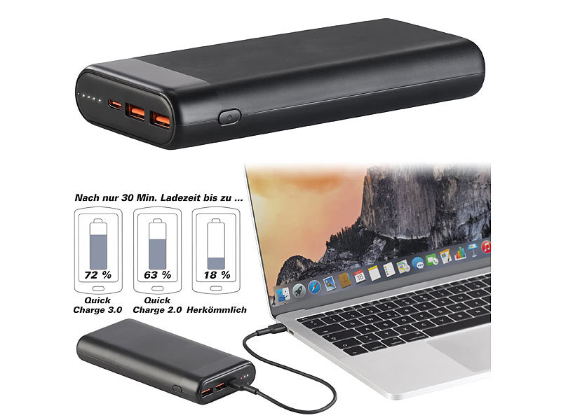 revolt Powerbank 3 Ampere: USB-Powerbank mit 20.000 mAh, USB-C