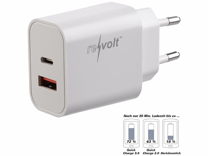 revolt USB-Netzteil für Typ A & C, PD bis 20 Watt, Quick Charge 3.0, 3 A