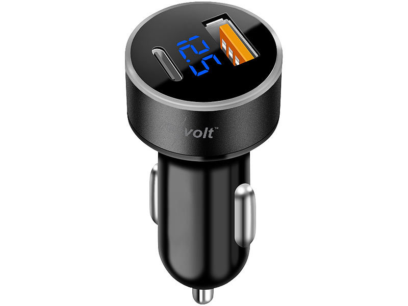 revolt Kfz-USB-Ladegerät, LED-Spannungsanzeige, USB-C PD & USB Typ A, 32 W